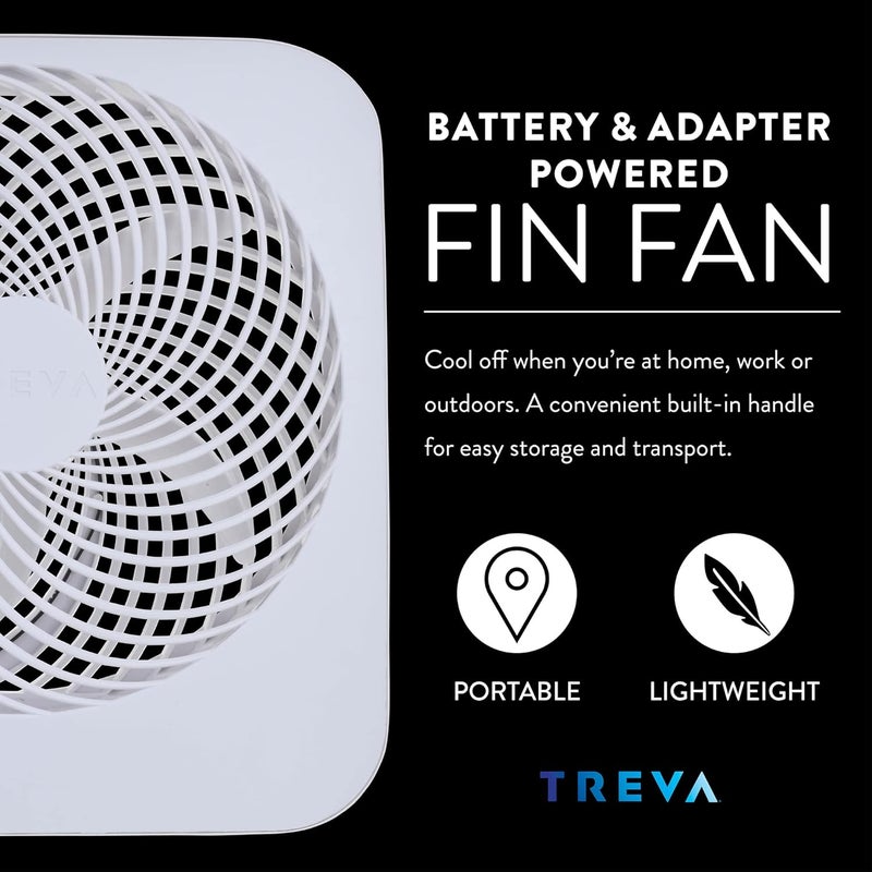 Treva 10-Inch Portable Fan, Powered by Battery and/or AC Adapter - Desk Fan Air Circulating with 2 Cooling Speeds for Personal and Travel Use (White) - Image 5